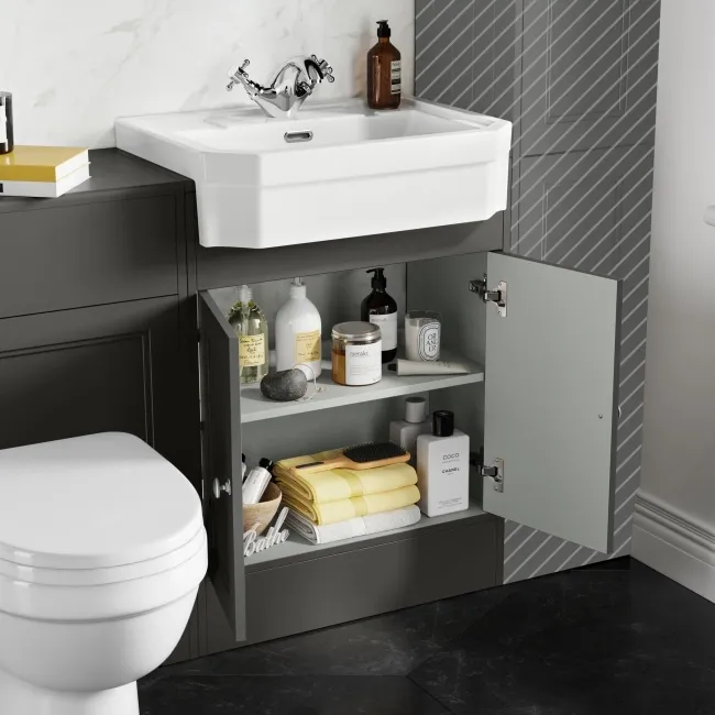 Monaco Graphite Grey Combination Vanity Traditional Basin and Seattle Toilet 1200mm