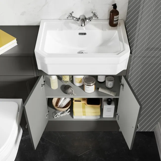 Monaco Graphite Grey Combination Vanity Traditional Basin and Seattle Toilet 1200mm