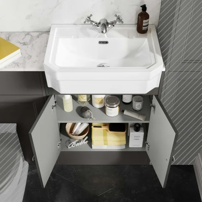 Monaco Graphite Grey Combination Vanity Traditional Basin with Marble Top 1200mm (Excludes Pan & Cistern)
