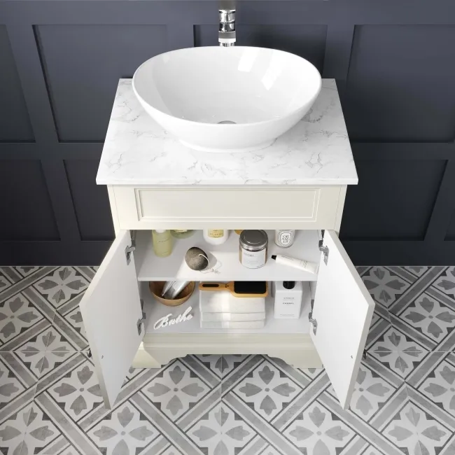 Lucia Chalk White Vanity with Marble Top & Oval Counter Top Basin 640mm