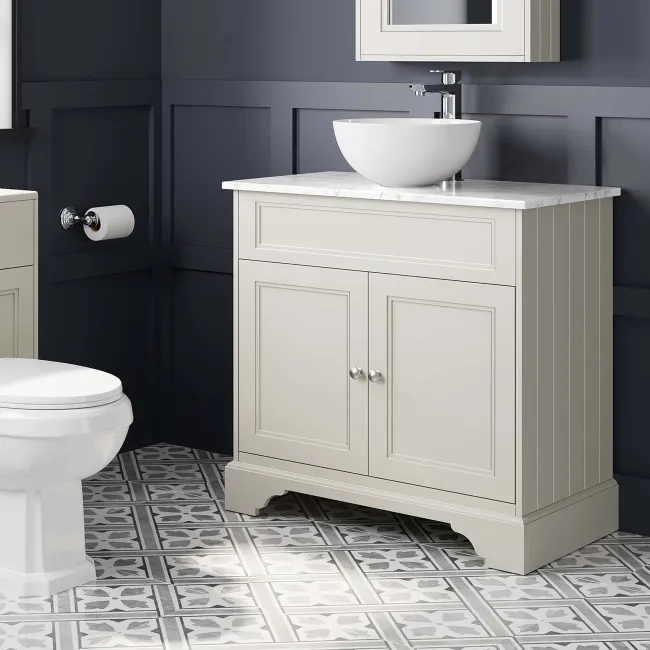 Lucia Chalk White Vanity with Marble Top & Round Counter Top Basin 840mm