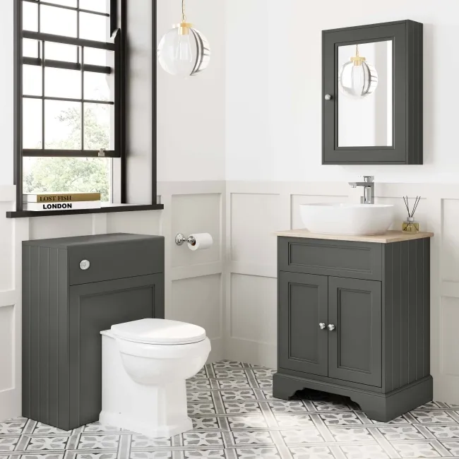 Lucia Graphite Grey Vanity with Oak Effect Top & Curved Counter Top Basin 640mm