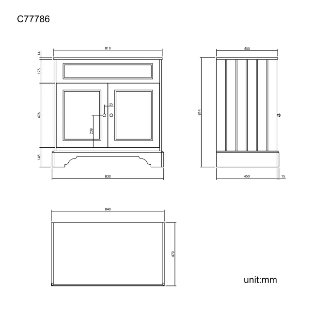 Lucia Graphite Grey Cabinet with Marble Top 840mm - Excludes Counter Top Basin