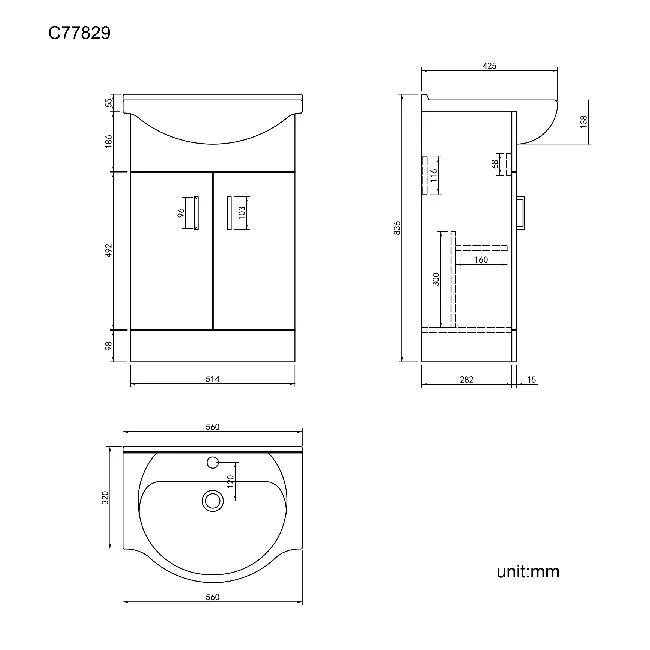 Quartz Stone Grey Vanity with Semi Recessed Basin 550mm - Black Accents