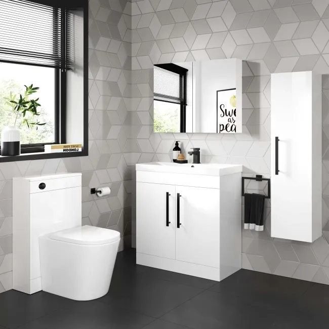 Avon Gloss White Wall Hung Tall Cabinet 1200x300mm - Black Accents