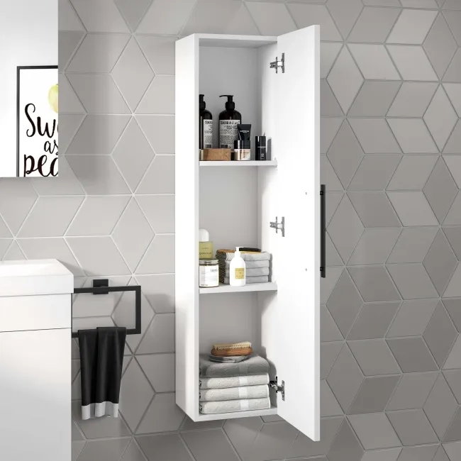 Avon Gloss White Wall Hung Tall Cabinet 1200x300mm - Black Accents