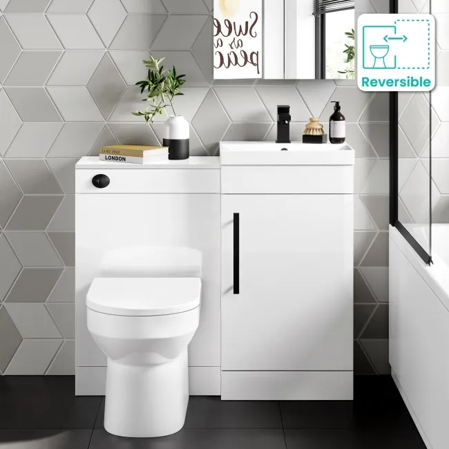 Avon Gloss White Combination Vanity Basin and Miami Toilet 950mm - Black Accents