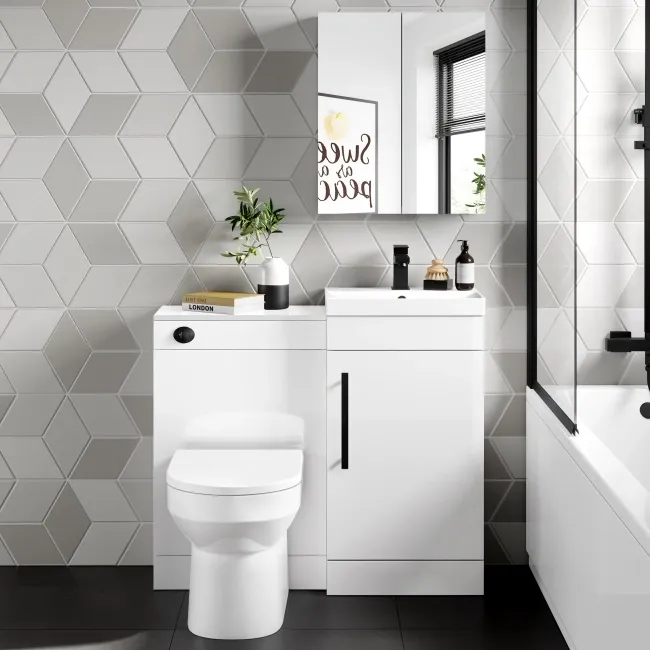 Avon Gloss White Combination Vanity Basin and Miami Toilet 950mm - Black Accents