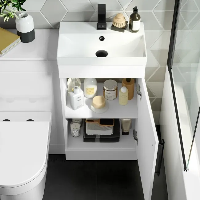 Avon Gloss White Combination Vanity Basin and Miami Toilet 950mm - Black Accents