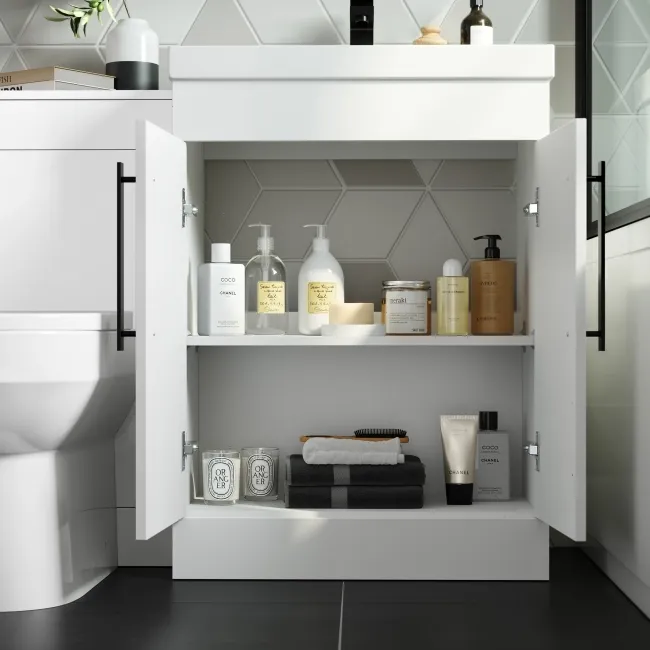 Avon Gloss White Combination Vanity Basin and Miami Toilet 1100mm - Black Accents