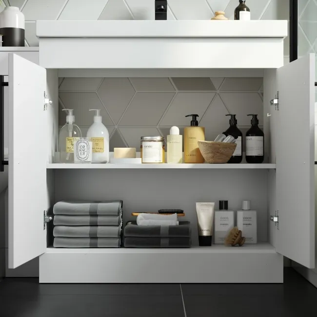 Avon Gloss White Combination Vanity Basin and Aruba Toilet 1300mm - Black Accents