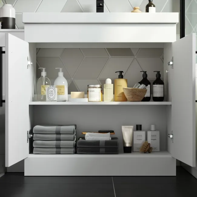 Avon Gloss White Combination Vanity Basin and Miami Toilet 1300mm - Black Accents