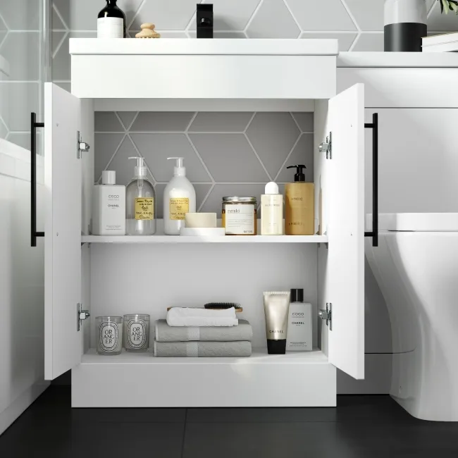 Avon Gloss White Combination Vanity Basin and Atlanta Toilet 1100mm - Black Accents - Left Handed