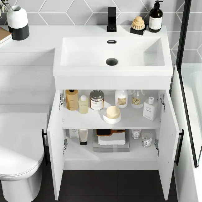 Avon Gloss White Combination Vanity Basin and Aruba Toilet 1100mm - Black Accents - Right Handed