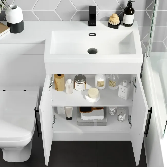 Avon Gloss White Combination Vanity Basin and Atlanta Toilet 1100mm - Black Accents - Right Handed
