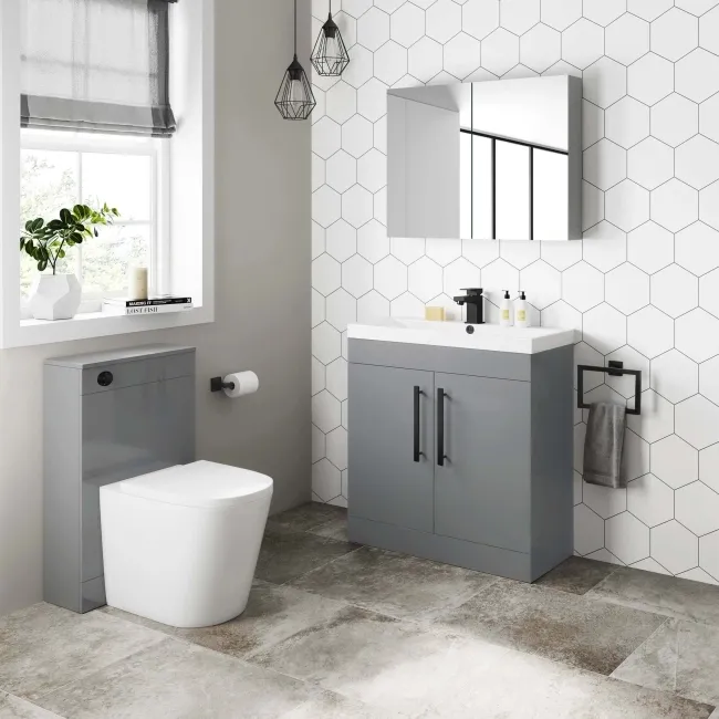 Avon Stone Grey Basin Vanity 800mm - Black Accents