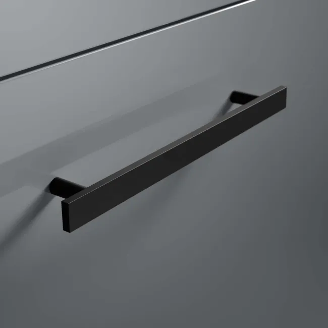 Avon Stone Grey Wall Hung Drawer Vanity with Marble Top & Curved Counter Top Basin 600mm - Black Accents