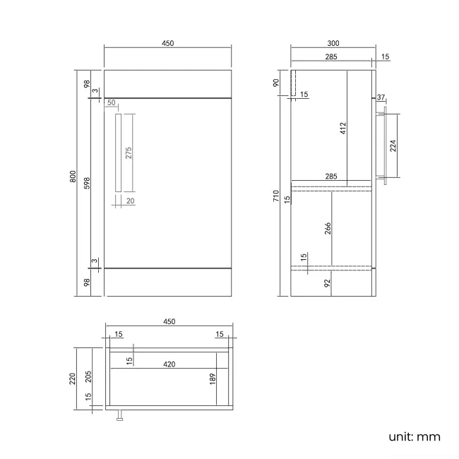 Avon Stone Grey Combination Vanity Basin and Aruba Toilet 950mm
