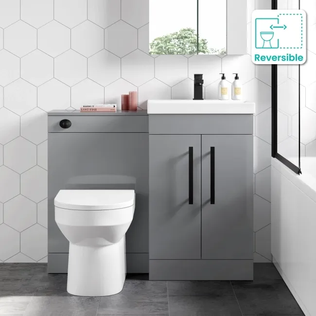 Avon Stone Grey Combination Vanity Basin and Miami Toilet 1000mm - Black Accents