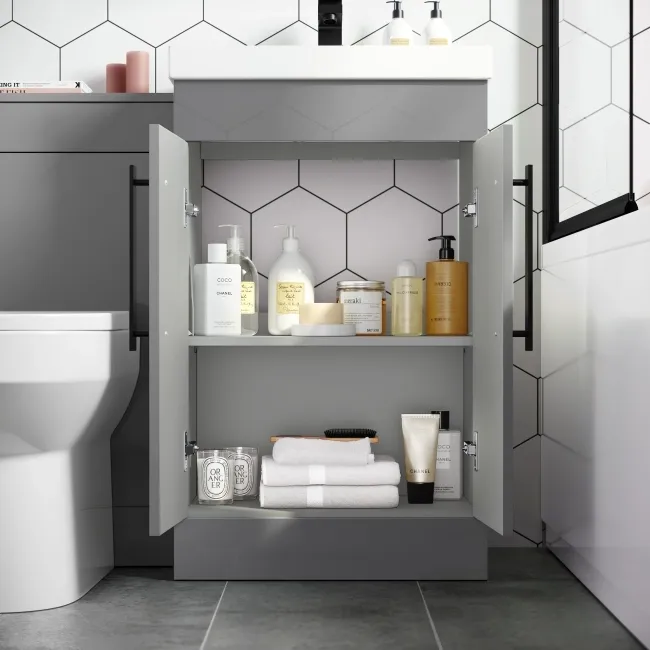 Avon Stone Grey Combination Vanity Basin and Miami Toilet 1000mm - Black Accents