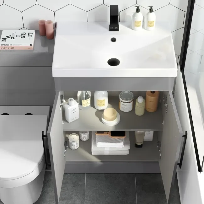 Avon Stone Grey Combination Vanity Basin and Miami Toilet 1100mm - Black Accents