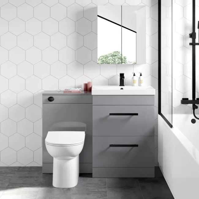 Avon Stone Grey Combination Basin Drawer and Aruba Toilet 1100mm - Black Accents