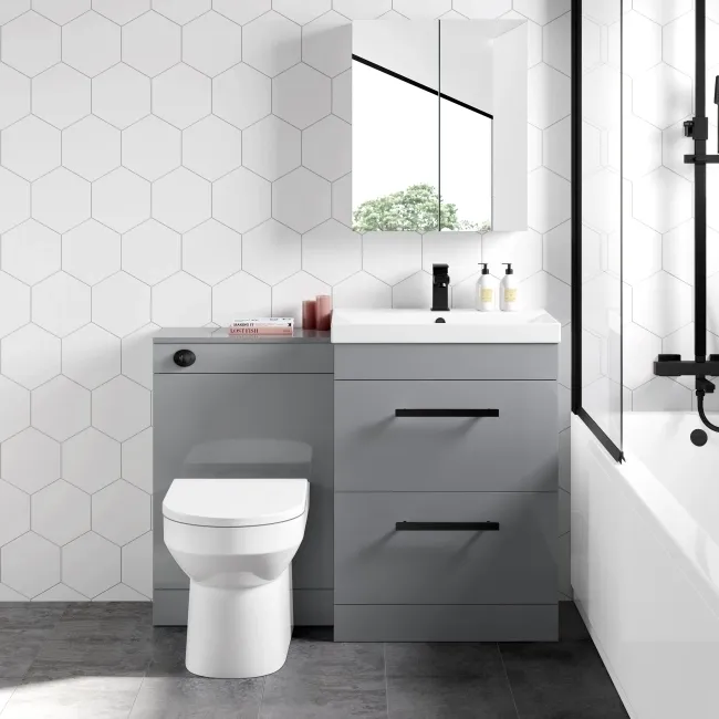 Avon Stone Grey Combination Basin Drawer and Miami Toilet 1100mm - Black Accents