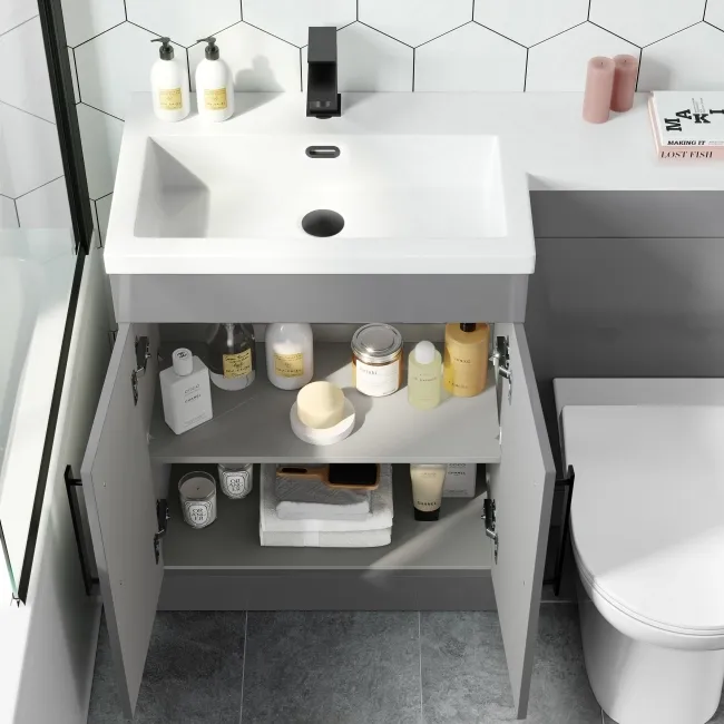 Avon Stone Grey Combination Vanity Basin and Aruba Toilet 1100mm - Black Accents - Left Handed