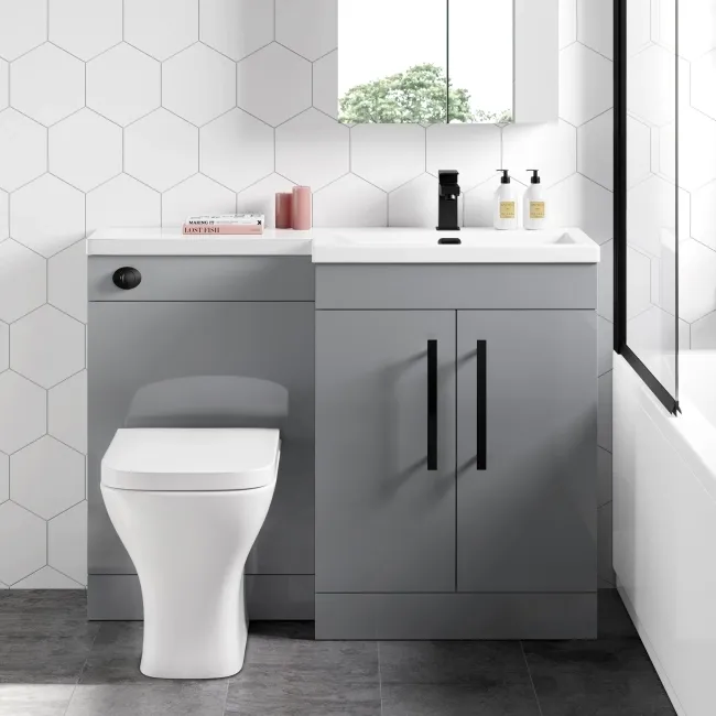 Avon Stone Grey Combination Vanity Basin and Atlanta Toilet 1100mm - Black Accents - Right Handed