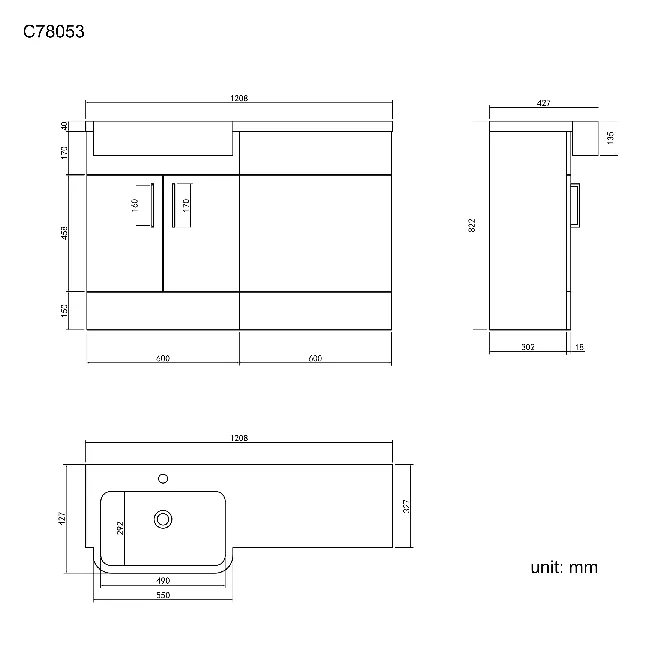 Harper Gloss White Basin Vanity and Back To Wall Toilet Unit 1200mm - Black Accents - Left Handed