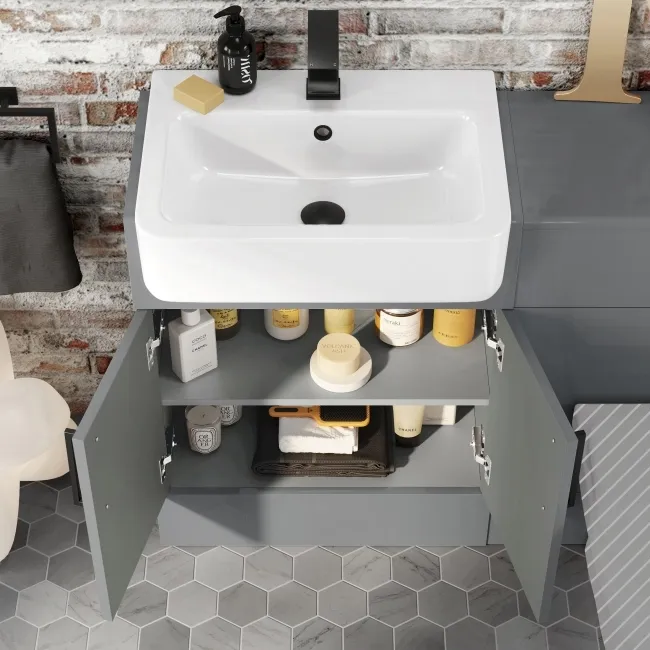 Harper Stone Grey Basin Vanity and Back To Wall Toilet Unit 1200mm - Black Accents