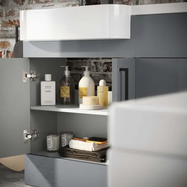 Harper Stone Grey Basin Vanity and Back To Wall Toilet Unit 1200mm - Black Accents - Left Handed