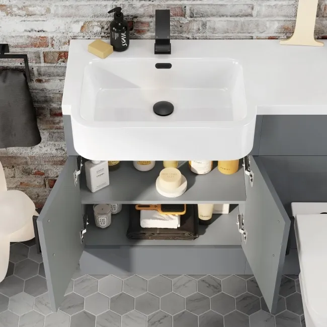 Harper Stone Grey Combination Vanity Basin and Atlanta Toilet 1200mm - Black Accents - Left Handed