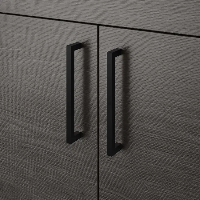 Harper Charcoal Elm Basin Vanity and Back To Wall Toilet Unit 1200mm - Black Accents - Right Handed