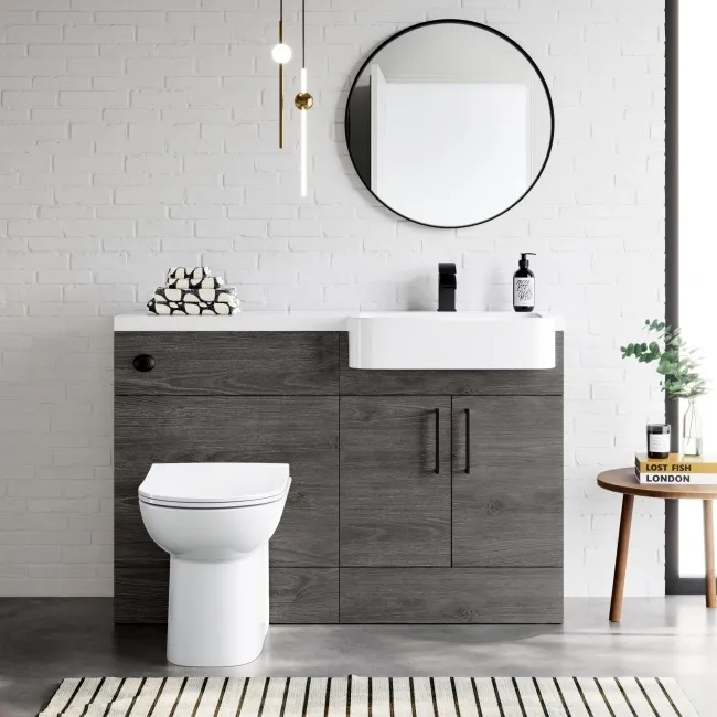 Harper Charcoal Elm Combination Vanity Basin and Aruba Toilet 1200mm - Black Accents - Right Handed