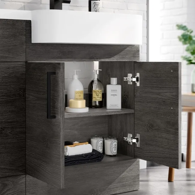 Harper Charcoal Elm Combination Vanity Basin and Aruba Toilet 1200mm - Black Accents - Right Handed