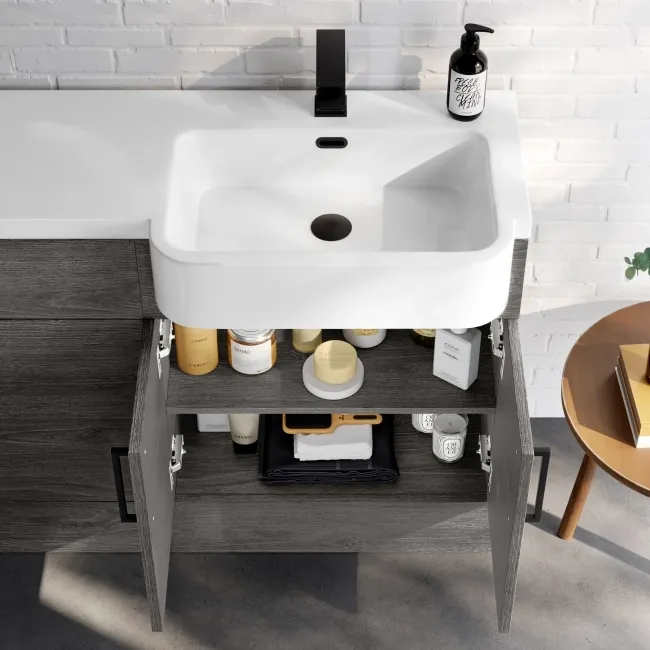 Harper Charcoal Elm Combination Vanity Basin and Aruba Toilet 1200mm - Black Accents - Right Handed