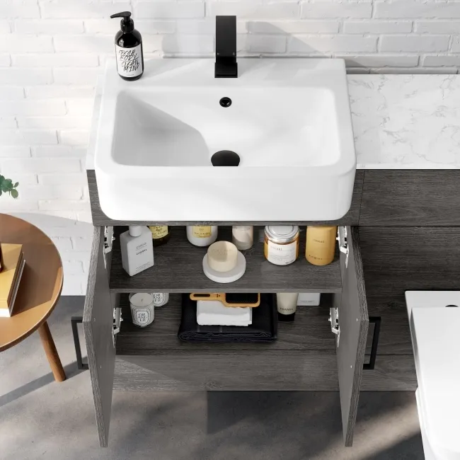 Harper Charcoal Elm Combination Vanity Basin with Marble Top & Atlanta Toilet 1200mm - Black Accents