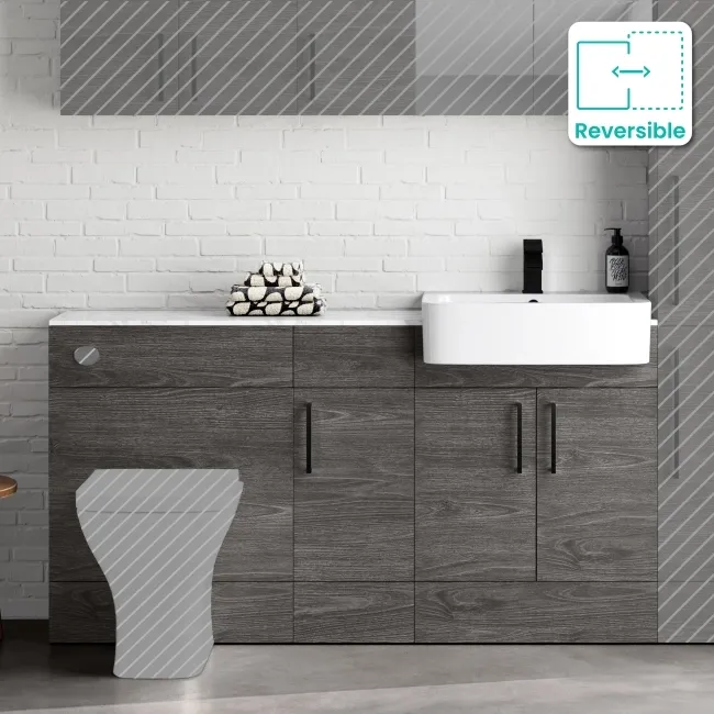 Harper Charcoal Elm Combination Vanity Basin with Marble Top 1500mm - Black Accents