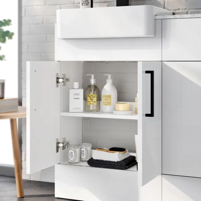 Harper Gloss White Combination Vanity Basin with Marble Top & Aruba Toilet 1000mm - Black Accents