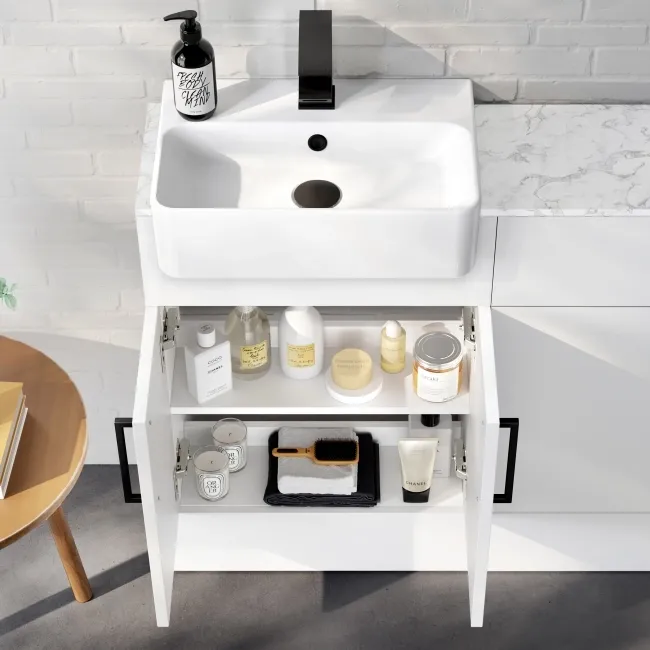 Harper Gloss White Combination Vanity Basin with Marble Top & Aruba Toilet 1000mm - Black Accents