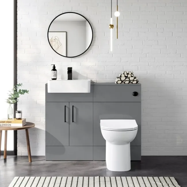 Harper Stone Grey Combination Vanity Basin & Aruba Toilet 1000mm - Black Accents