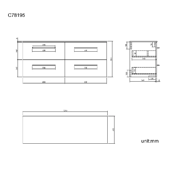 Elba Charcoal Elm Wall Hung Drawer with Marble Top 1200mm Excludes Counter Top Basins - Black Accents