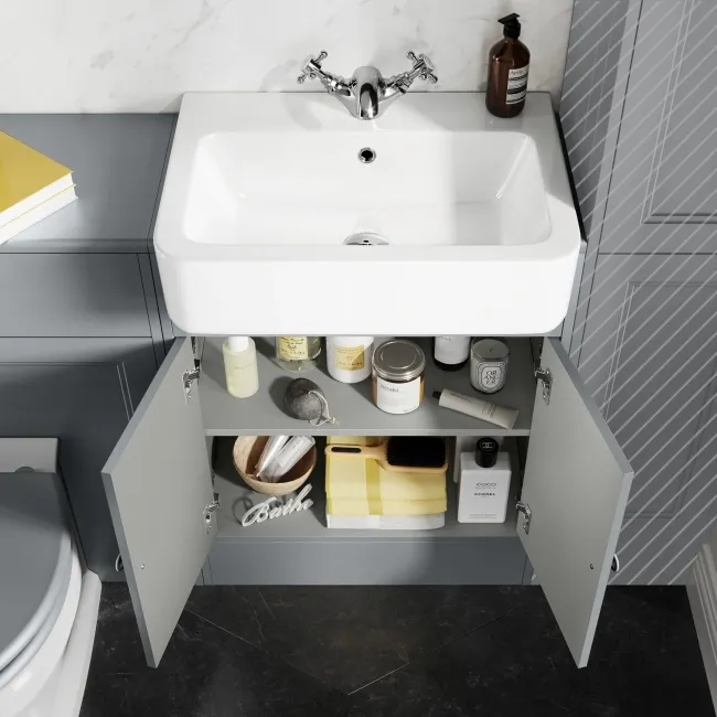 Monaco Dove Grey Combination Vanity Basin and Hudson Toilet with Wooden Seat 1200mm