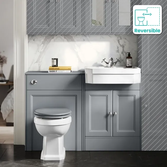 Monaco Dove Grey Combination Vanity Traditional Basin and Hudson Toilet with Wooden Seat 1200mm