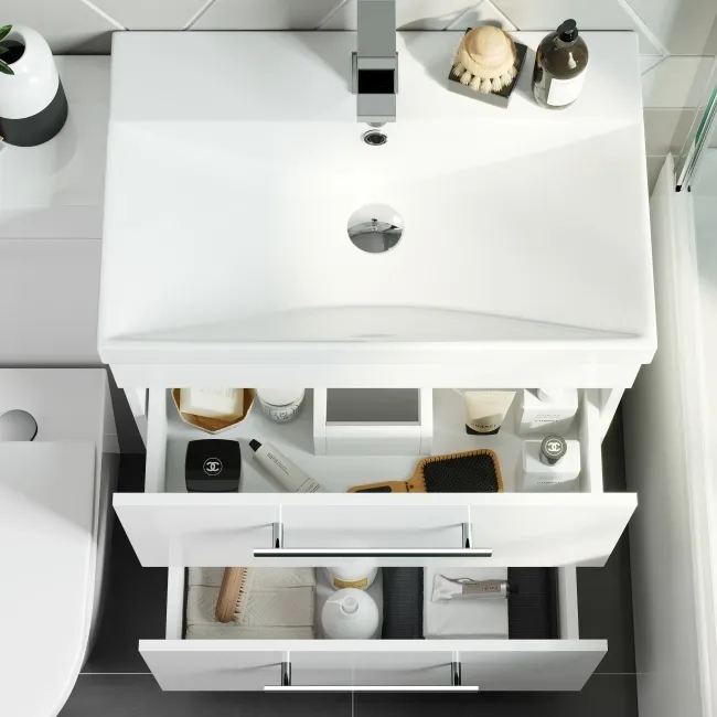 Avon Gloss White Combination Basin Drawer and Boston Toilet 1100mm