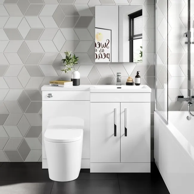 Avon Gloss White Combination Vanity Basin and Boston Toilet 1100mm - Right Handed