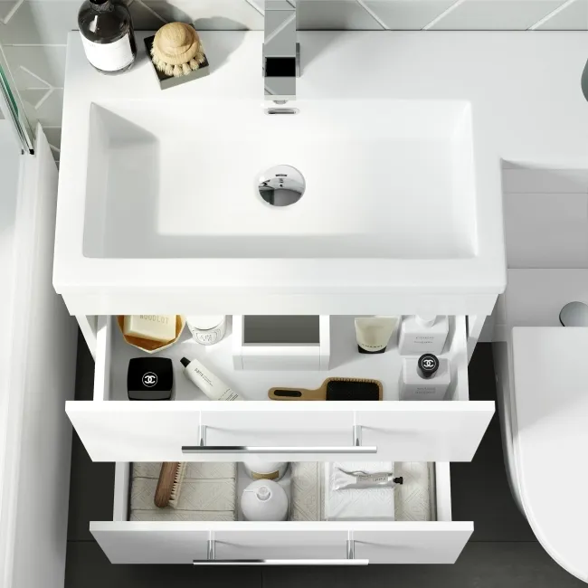 Avon Gloss White Combination Basin Drawer and Boston Toilet 1100mm - Left Handed