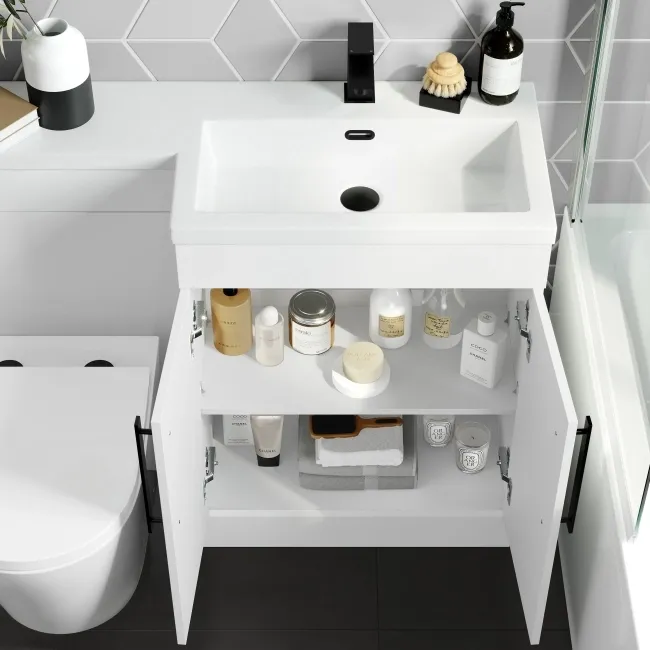 Avon Gloss White Combination Vanity Basin and Boston Toilet 1100mm - Black Accents - Right Handed