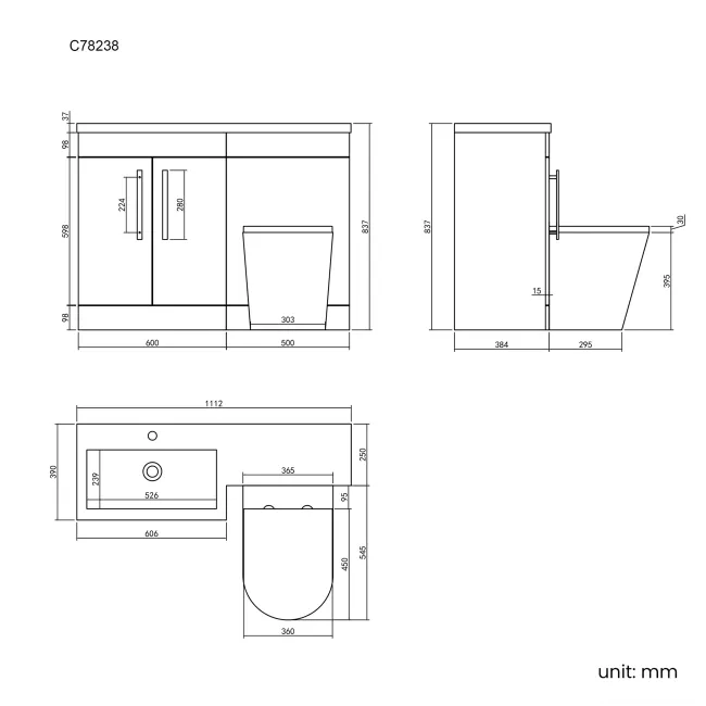Avon Stone Grey Combination Vanity Basin and Boston Toilet 1100mm - Left Handed